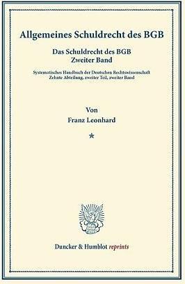 Produktbild Besonderes Schuldrecht des BGB (Deutsch, Franz Leonhard, 2013)
