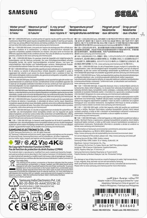 Nutritional values and ingredients Samsung MB-MD512S (512 GB, microSDXC, U3, UHS-I)