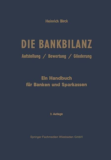 Produktbild Die Bankbilanz (Deutsch, Heinrich Birck, 1961)