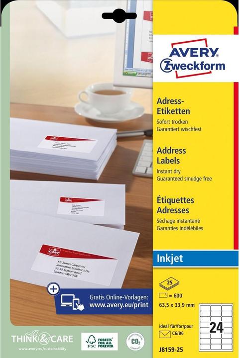 Actual product image Avery Inkjet address labels