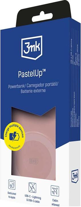 Produktbild 3MK Powerbank PastelUp 10,000mAh 22.5W z Magsafe + ładowanie Apple Watch różowy (10000 mAh, 22.50 W, 37 Wh)