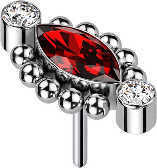 Actual product image Star Piercing Threadless two crystals silver ten balls oval crystal red (without brass, Titanium)