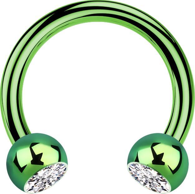 Actual product image Star Piercing Circular barbell green with two silver crystal balls (Titanium, without brass)