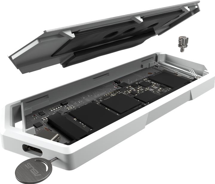 Actual product image ASUS Go USB ROG Strix Arion White M2 SSD enclosure with Aura (M.2 2280, M.2 2260, M.2 2230, M.2 2240)