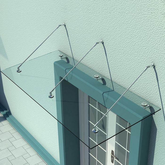 Actual product image Swisshandel24 Canopy Glass canopy Door canopy Tempered glass (ESG) Stainless steel clear glass 3 sizes (200x90cm)