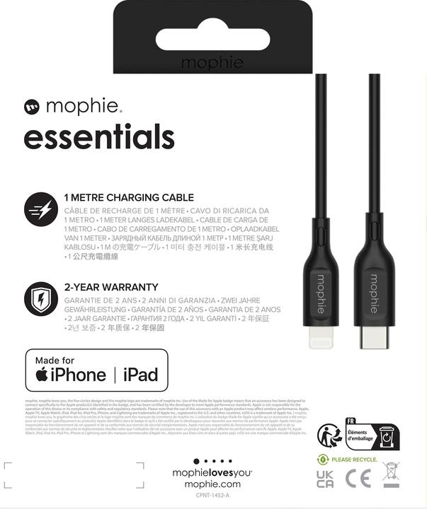 Nutritional values and ingredients Zagg Mophie Essentials Lightning to USB-C Cable 1m - Black (1 m, USB 2.0)