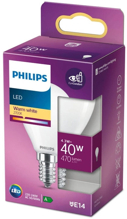 Actual product image Philips Lamp (E14, 4.30 W, 470 lm, 2 x, F)