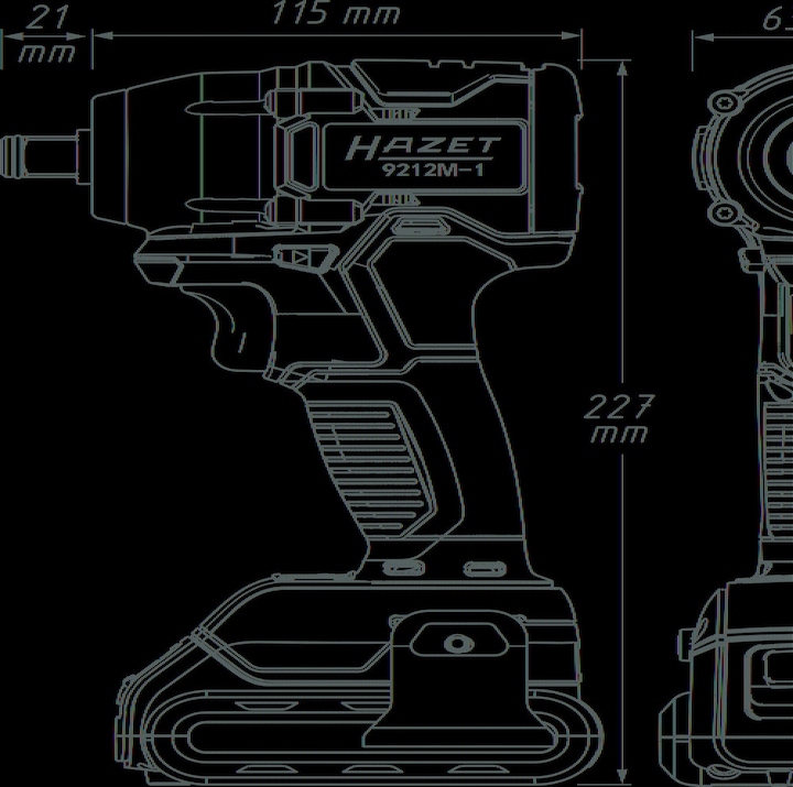 Actual product image HAZET Mini cordless impact wrench 18 V 9212M-010 Maximum loosening torque: 270 Nm Solid square 12.5 mm ( (Rechargeable battery operated)