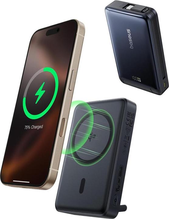 Actual product image Baseus Nomos Qi2 magnetic powerbank, USB-C 10000mAh 45W (10000 mAh, 45 W, 36 Wh)