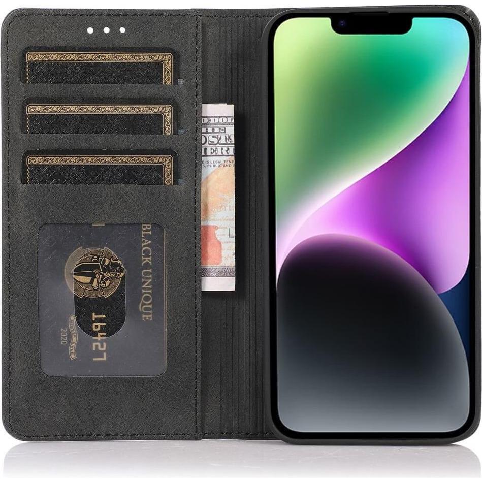 Thumbnail - Cover-Discount iPhone 15 - Vintage Flip Case Hülle schwarz (Apple iPhone 15), Smartphone Hülle, Schwarz