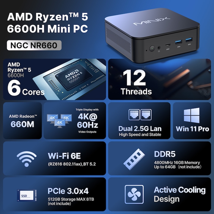 Immagine prodotto Minix NR660 (AMD Ryzen 5 6600H, 16 GB, 512 GB)
