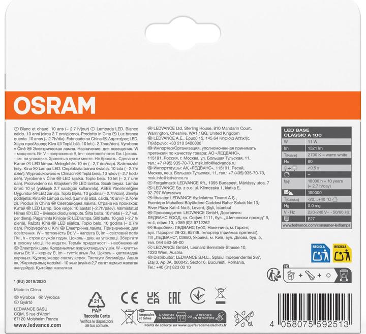 Produktbild Osram Classic A (E27, 11 W, 1521 lm, 3 x, D)