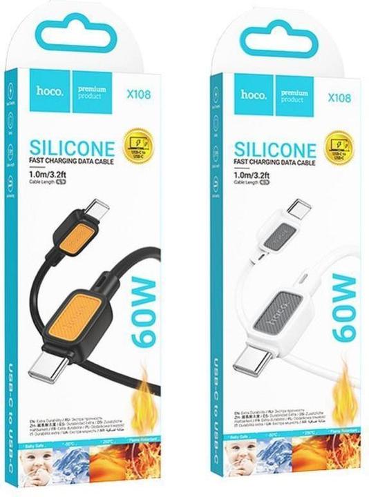 Actual product image Hoco Cable cable Type C to Type C 3A 60W X108 1 m black (1 m, USB 3.2 Gen 1, 60 W)
