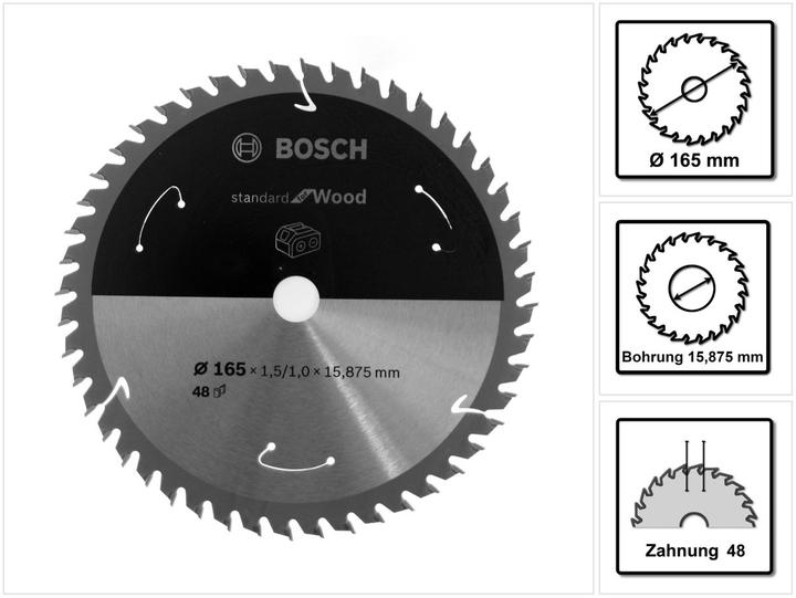 Productafbeelding Bosch Professional Zubehör Cirkelzaagblad Standaard voor hout, 165x1,5/1x15,875, 48 tanden