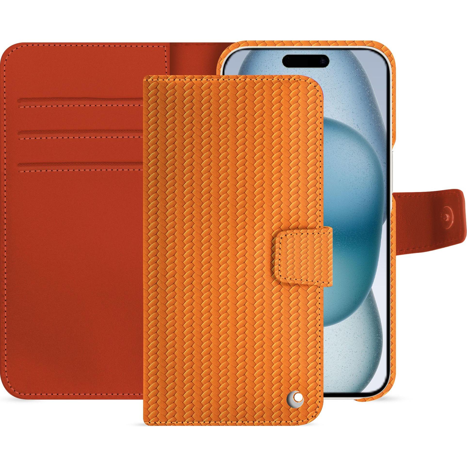 Noreve Lederschutzhülle Apple iPhone 15 (Apple iPhone 15), Smartphone Hülle, Orange