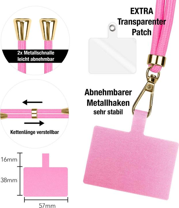 Actual product image Nalia Handyband + Pad für Hülle zum Umhängen, Karabinerhaken Anhänger aus Metall (gold)