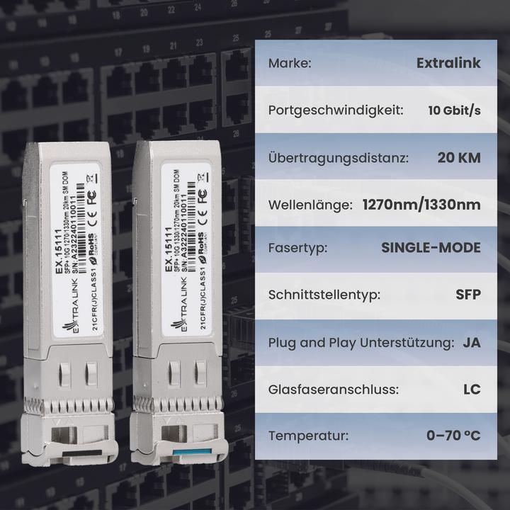 Immagine prodotto Extralink SFP+ 10G WDM 1270/1330 nm SM 20 km coppia per HP/Aruba