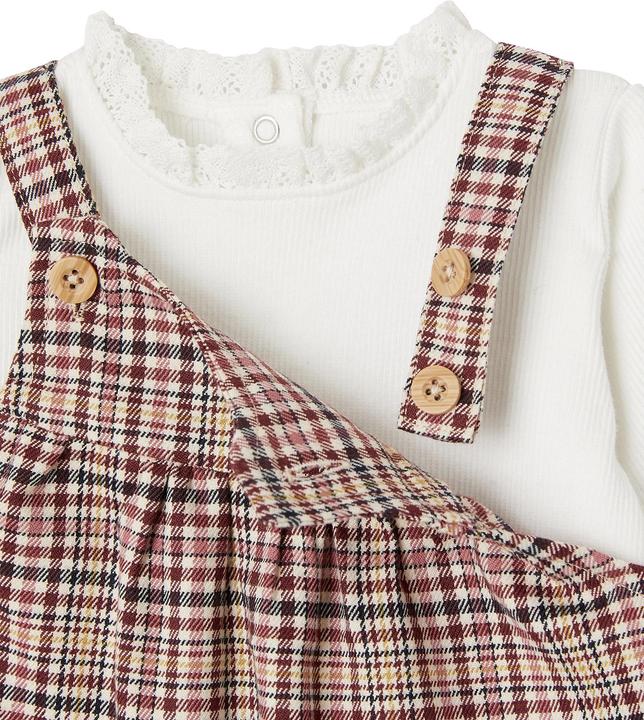 Produktbild Vertbaudet Mädchen Baby-Set: karierte Latz-Shorts, Shirt & Haarband (68)