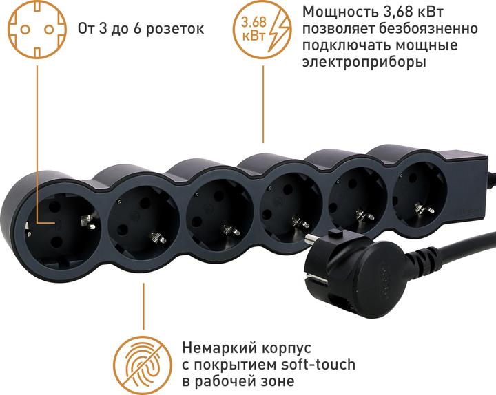Actual product image Legrand Flat socket strip 6x socket, 1.5 metre cable Black 694558 (6 x, CEE 7/3, CEE, 1.50 m)