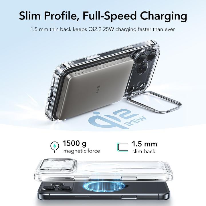 Actual product image ESR Classic Hybrid Magnetic Case (Camera Control, Stash Stand), for iPhone 17 Pro, Clear (Apple iPhone 17 Pro)