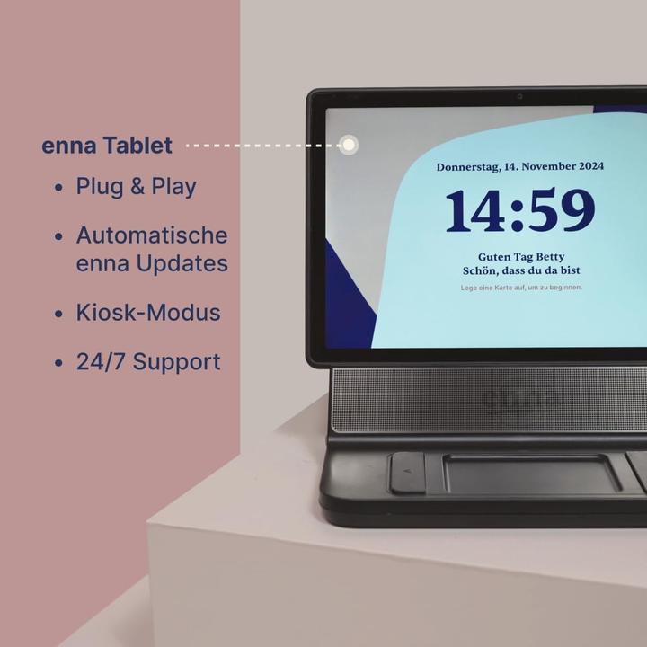 Image du produit Enna Tablet pour seniors avec dock et cartes, appels vidéo, albums photos, abonnement familial (WLAN uniquement, 10", Argent, Gris, Noir)