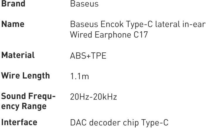 Nutritional values and ingredients Baseus Encok C17 (No noise cancellation, Cable)