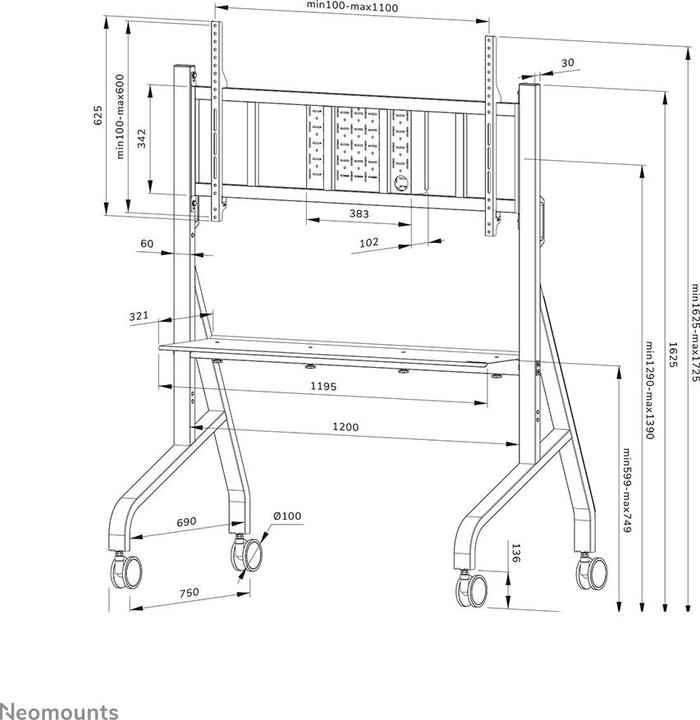 Produktbild Neomounts mobiler Bodenstäner 65-110 Bildschirm we (125 kg)