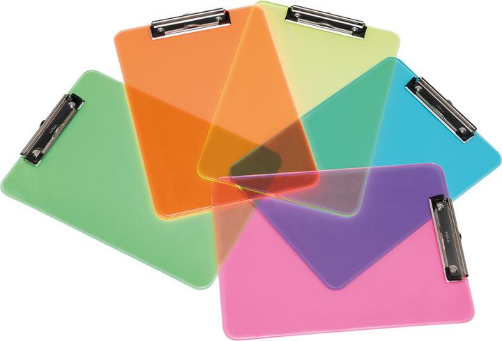 Produktbild Maul Klemmbrett neon, DIN A4, transparent-blau aus Kunststoff, flache, vernickelte Bügelklemme (22.6 x 31.8 cm)