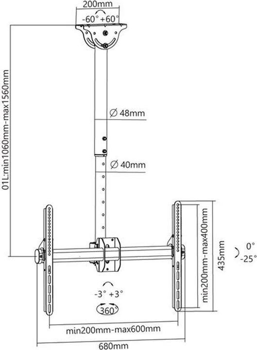 Immagine prodotto Xantron Montaggio a soffitto del monitor girevole (Soffitto, 70", 50 kg)