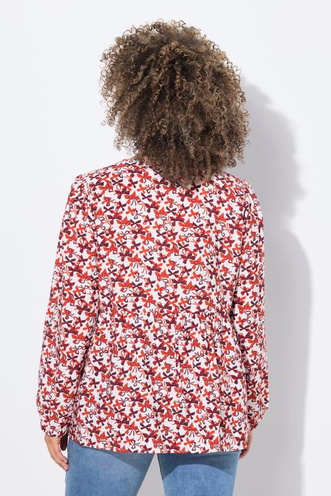 Image du produit Ulla Popken Blouse coupe évasée, imprimé petits noeuds, décolleté en V et manches longues (46, 48)