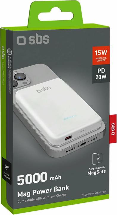Immagine prodotto SBS Powerbank 5.000mAh USB-C 20W/MagSafe bianco (5000 mAh, 20 W)