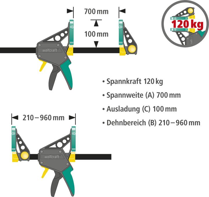 Actual product image wolfcraft 1 EHZ - One-handed clamp PRO 100/700mm (700 mm)