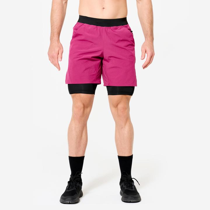Produktbild Domyos Men's 2-in-1 Breathable Zipped Pocket Fitness Shorts - Purple (XXL)