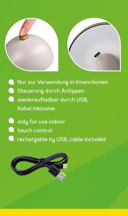 Actual product image Idena LED Tischleuchte Touch Fado Metall grau 10x16,5cm Akku USB C dimmbar 3 Modi Innen