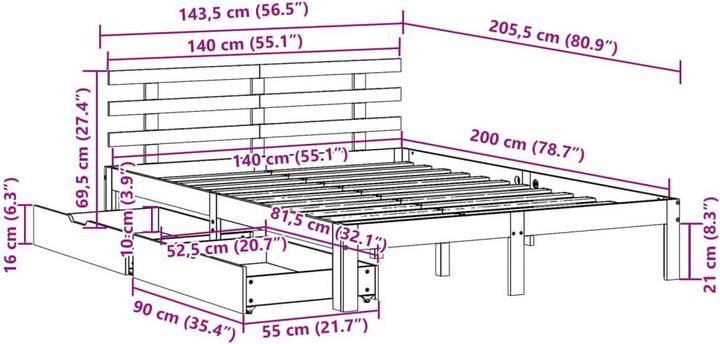 Image du produit vidaXL Bettrahmen (140 x 200 cm)