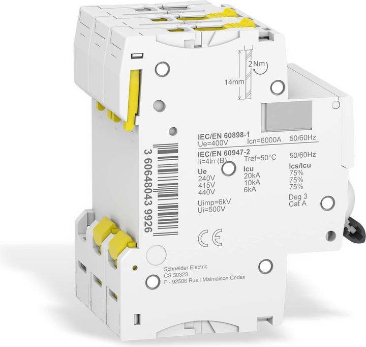 Actual product image Schneider Electric Acti9 iC60N MCB 3 Pole 16A Curve B