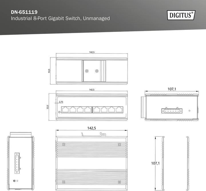 Productafbeelding Digitus Industriële 8-poorts Gigabit schakelaar (8 ports)