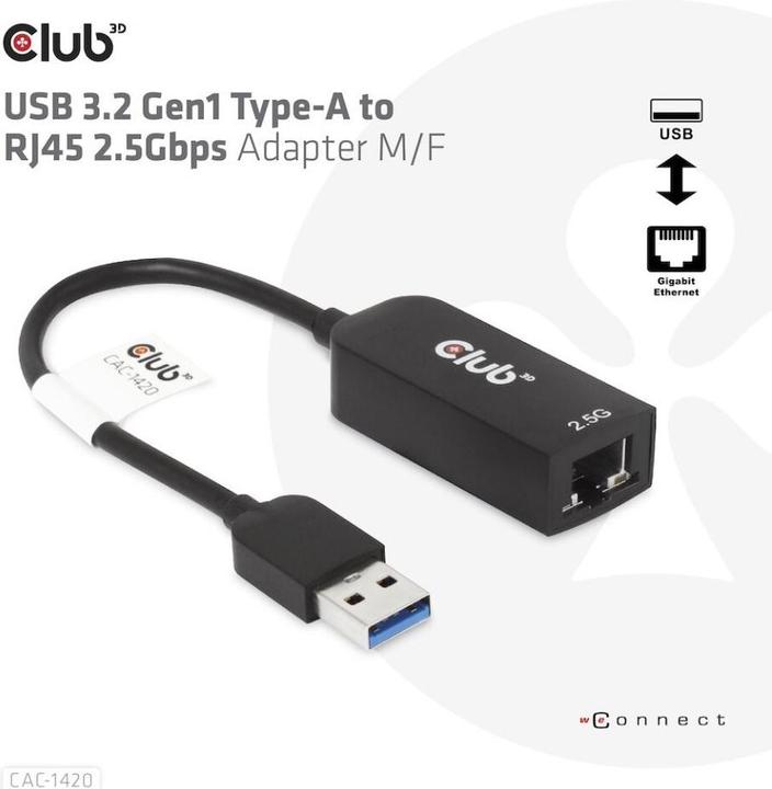 Actual product image Club 3D USB 3.2 Gen1 Type A on RJ45 (USB-C 3.2 Gen 1, RJ45 (1x))