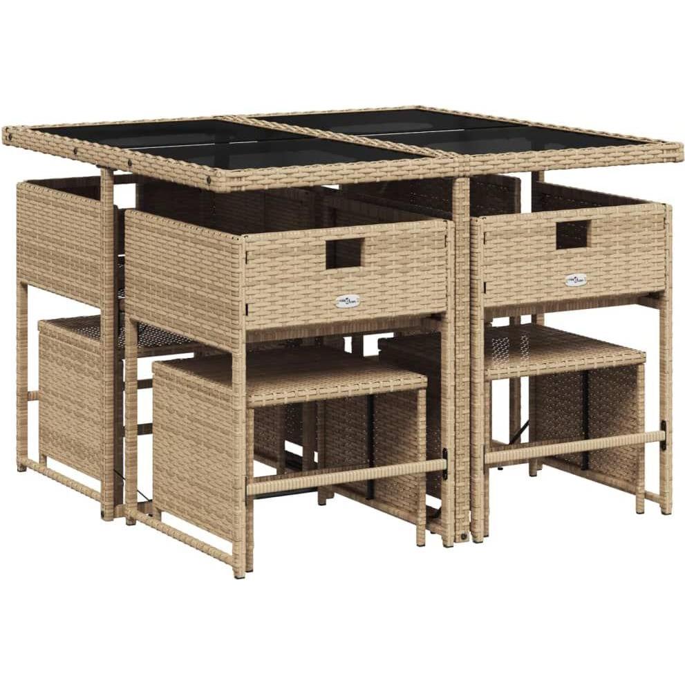 Thumbnail - VidaXL, Gartentisch + Balkontisch, Gartenmöbel Essgruppe Gartengarnitur Sitzgruppe 9tlg. Beige Poly Rattan (110 cm)