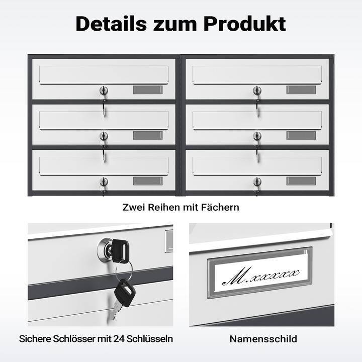 Produktbild Wiltec 12er Briefkastenanlage Anthrazit/Weiss 898x270x1500 mm Standbriefkasten