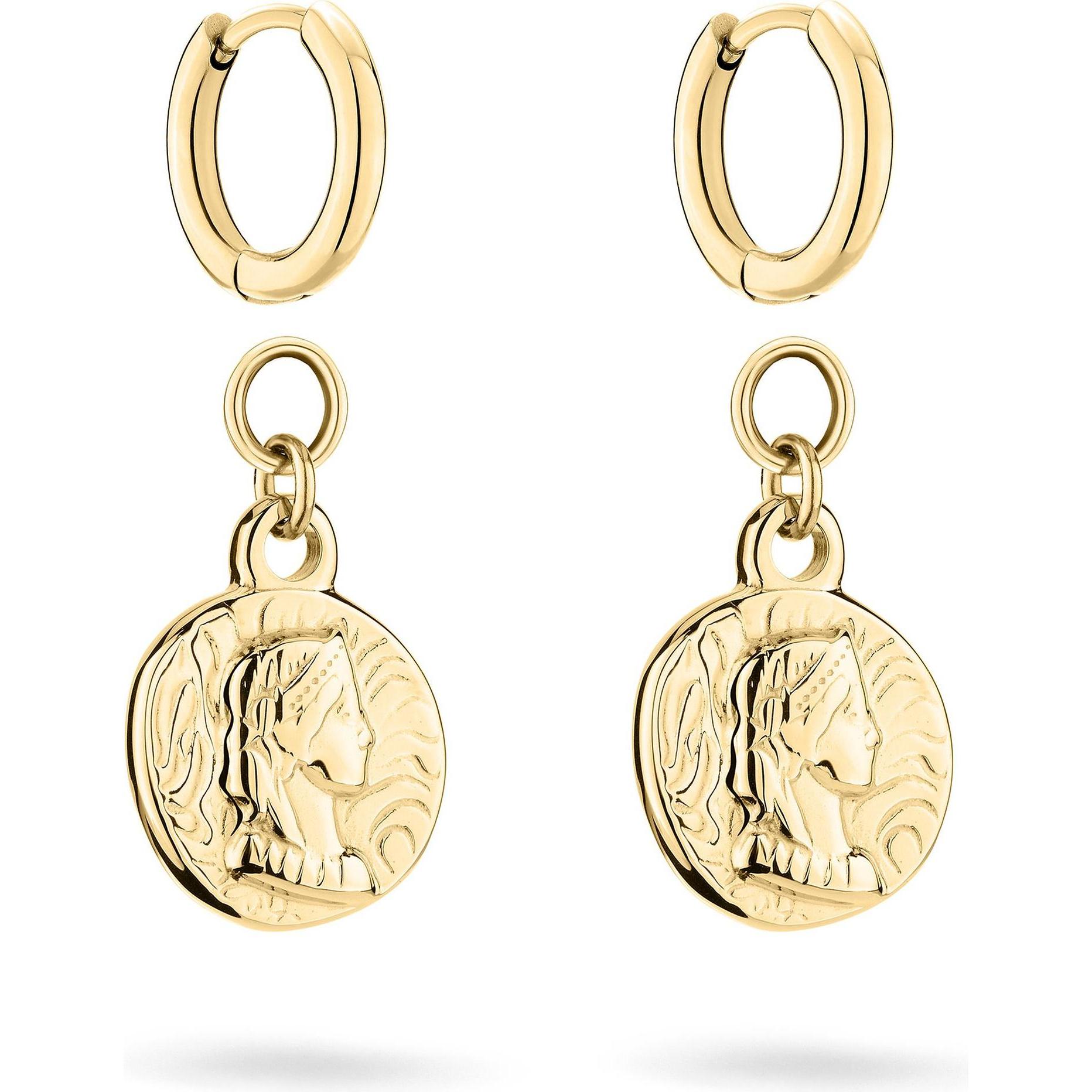 Tamaris, Ohrringe, Original round earrings with pendants 2in1 Coins TJ-0442-E-29, (Edelstahl)
