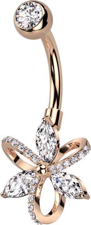 Immagine prodotto Star Piercing Banana oro rosa con sfere di cristallo argento e petali di cristalli argento in rete (Acciaio chirurgico 316L, Ottone)