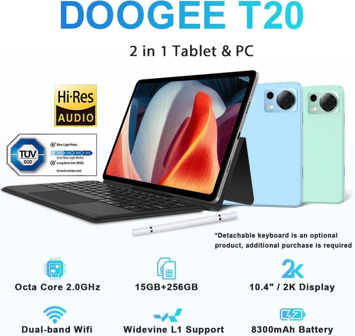 Actual product image Doogee Android 12 tablet with touchscreen, 4G LTE, 5G WiFi, 16 MP camera, 8300 mAh battery, octa-core (4G, 10.40", 256 GB, Grey)