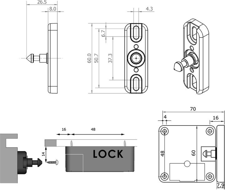 Actual product image PS Frontal closing part Solo, Latch 75 (1 pcs.)