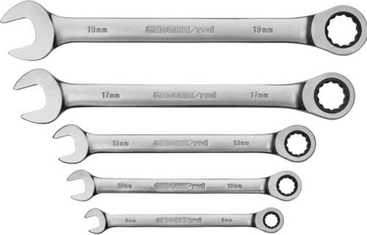 Actual product image Gedore Red red R07105005 Combination ratchet open-end spanner set SW8-19 mm 5 pieces (19 mm, 8 mm, 7 mm, 10 mm, 29 mm)