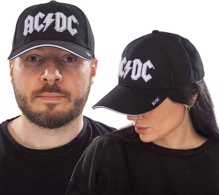 AC/DC White Logo Puff Embroidered Baseball Cap
