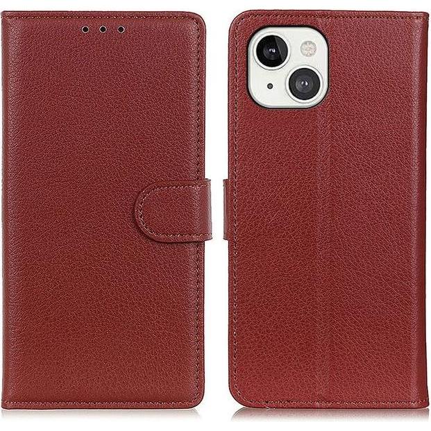 Thumbnail - MU Classic Litchi Leder Bookcover Series (Apple iPhone 13), Smartphone Hülle, Braun