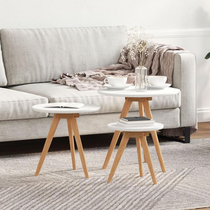 Immagine prodotto vidaXL Set di tavolini da caffè in legno massiccio di noce e truciolato (32 x 32 x 32 cm, 40 x 40 x 40 cm, 50 x 50 x 46 cm)