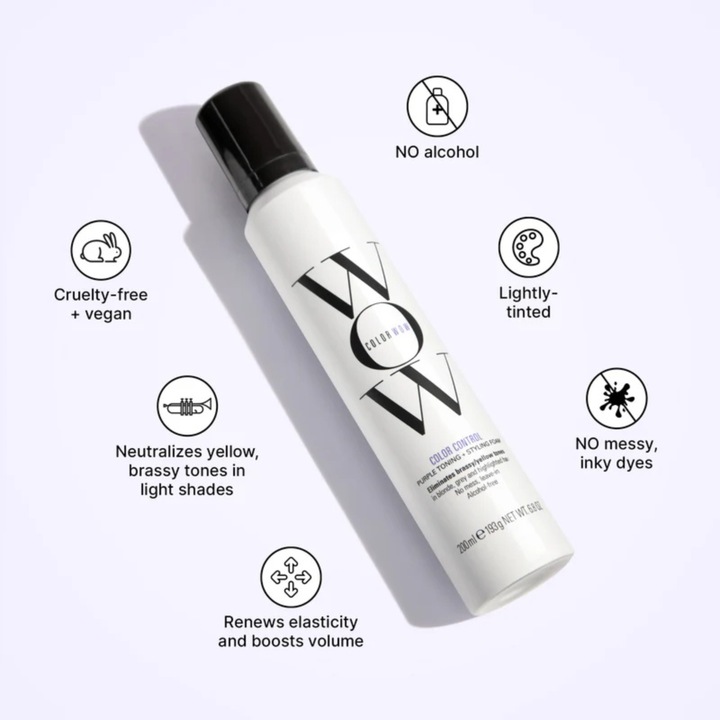 Actual product image Color Wow Colour Control Purple Toning + Styling Foam (ond hair ) - Styling tinting foam - 200ml (200 ml, Foaming agent)
