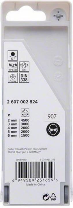Produktbild Bosch Professional Zubehör HSS PointTeQ Sechskantbohrer-Set, 5-tlg., 2–6 mm (2 mm, 3 mm, 4 mm, 5 mm, 6 mm)